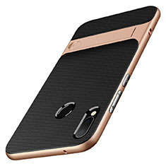 Silicone Matte Finish and Plastic Back Case with Stand W01 for Huawei P20 Lite Gold and Black