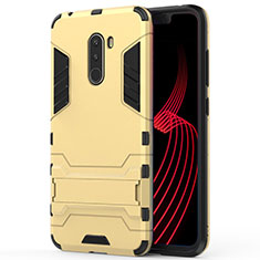 Silicone Matte Finish and Plastic Back Case with Stand W01 for Xiaomi Pocophone F1 Gold