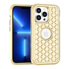 Silicone Matte Finish and Plastic Back Cover Case 360 Degrees Bling-Bling for Apple iPhone 13 Pro Gold