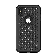 Silicone Matte Finish and Plastic Back Cover Case 360 Degrees Bling-Bling for Apple iPhone X Black