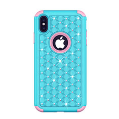 Silicone Matte Finish and Plastic Back Cover Case 360 Degrees Bling-Bling for Apple iPhone X Blue