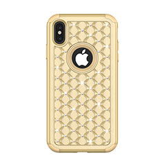 Silicone Matte Finish and Plastic Back Cover Case 360 Degrees Bling-Bling for Apple iPhone X Gold