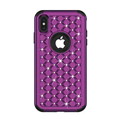 Silicone Matte Finish and Plastic Back Cover Case 360 Degrees Bling-Bling for Apple iPhone X Purple