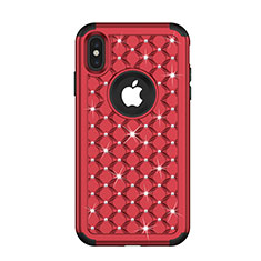 Silicone Matte Finish and Plastic Back Cover Case 360 Degrees Bling-Bling for Apple iPhone X Red