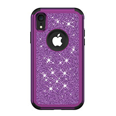 Silicone Matte Finish and Plastic Back Cover Case 360 Degrees Bling-Bling for Apple iPhone XR Purple