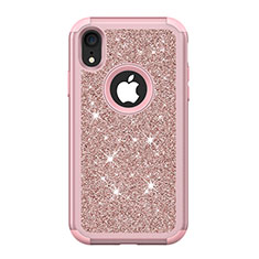 Silicone Matte Finish and Plastic Back Cover Case 360 Degrees Bling-Bling for Apple iPhone XR Rose Gold