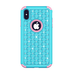 Silicone Matte Finish and Plastic Back Cover Case 360 Degrees Bling-Bling for Apple iPhone Xs Max Blue