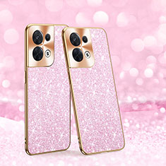 Silicone Matte Finish and Plastic Back Cover Case 360 Degrees Bling-Bling for Oppo Reno8 5G Pink