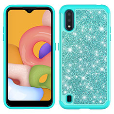 Silicone Matte Finish and Plastic Back Cover Case 360 Degrees Bling-Bling for Samsung Galaxy A01 SM-A015 Cyan