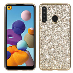 Silicone Matte Finish and Plastic Back Cover Case 360 Degrees Bling-Bling for Samsung Galaxy A21 Gold