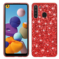 Silicone Matte Finish and Plastic Back Cover Case 360 Degrees Bling-Bling for Samsung Galaxy A21 Red