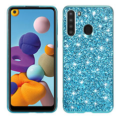 Silicone Matte Finish and Plastic Back Cover Case 360 Degrees Bling-Bling for Samsung Galaxy A21 Sky Blue