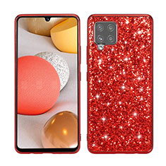 Silicone Matte Finish and Plastic Back Cover Case 360 Degrees Bling-Bling for Samsung Galaxy A42 5G Red