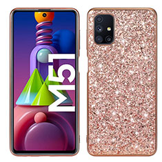 Silicone Matte Finish and Plastic Back Cover Case 360 Degrees Bling-Bling for Samsung Galaxy M51 Rose Gold