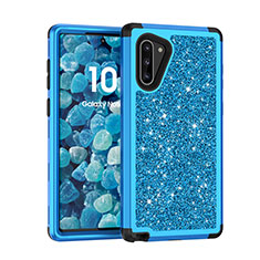 Silicone Matte Finish and Plastic Back Cover Case 360 Degrees Bling-Bling for Samsung Galaxy Note 10 5G Blue