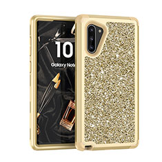 Silicone Matte Finish and Plastic Back Cover Case 360 Degrees Bling-Bling for Samsung Galaxy Note 10 5G Gold