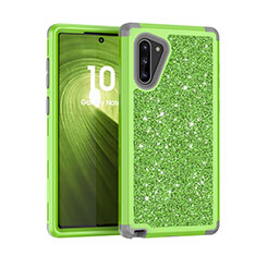 Silicone Matte Finish and Plastic Back Cover Case 360 Degrees Bling-Bling for Samsung Galaxy Note 10 5G Green
