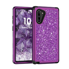 Silicone Matte Finish and Plastic Back Cover Case 360 Degrees Bling-Bling for Samsung Galaxy Note 10 5G Purple