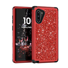Silicone Matte Finish and Plastic Back Cover Case 360 Degrees Bling-Bling for Samsung Galaxy Note 10 5G Red