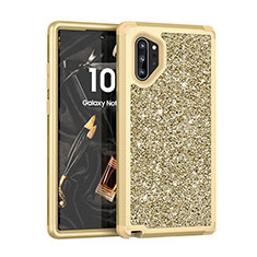 Silicone Matte Finish and Plastic Back Cover Case 360 Degrees Bling-Bling for Samsung Galaxy Note 10 Plus 5G Gold