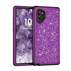 Silicone Matte Finish and Plastic Back Cover Case 360 Degrees Bling-Bling for Samsung Galaxy Note 10 Plus Purple