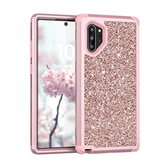 Silicone Matte Finish and Plastic Back Cover Case 360 Degrees Bling-Bling for Samsung Galaxy Note 10 Plus Rose Gold