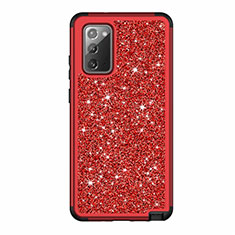 Silicone Matte Finish and Plastic Back Cover Case 360 Degrees Bling-Bling for Samsung Galaxy Note 20 5G Red