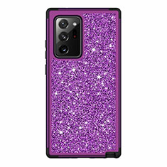 Silicone Matte Finish and Plastic Back Cover Case 360 Degrees Bling-Bling for Samsung Galaxy Note 20 Ultra 5G Purple