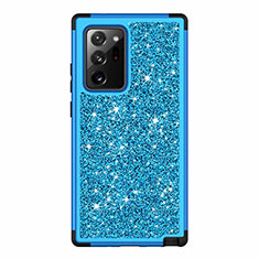 Silicone Matte Finish and Plastic Back Cover Case 360 Degrees Bling-Bling for Samsung Galaxy Note 20 Ultra 5G Sky Blue
