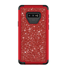 Silicone Matte Finish and Plastic Back Cover Case 360 Degrees Bling-Bling for Samsung Galaxy Note 9 Red