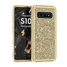 Silicone Matte Finish and Plastic Back Cover Case 360 Degrees Bling-Bling for Samsung Galaxy S10 Gold