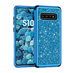Silicone Matte Finish and Plastic Back Cover Case 360 Degrees Bling-Bling for Samsung Galaxy S10 Plus Blue