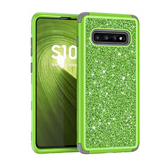 Silicone Matte Finish and Plastic Back Cover Case 360 Degrees Bling-Bling for Samsung Galaxy S10 Plus Green