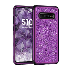 Silicone Matte Finish and Plastic Back Cover Case 360 Degrees Bling-Bling for Samsung Galaxy S10 Purple
