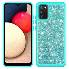 Silicone Matte Finish and Plastic Back Cover Case 360 Degrees Bling-Bling JX1 for Samsung Galaxy A02s Cyan