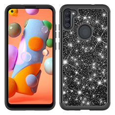 Silicone Matte Finish and Plastic Back Cover Case 360 Degrees Bling-Bling JX1 for Samsung Galaxy A11 Black