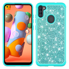 Silicone Matte Finish and Plastic Back Cover Case 360 Degrees Bling-Bling JX1 for Samsung Galaxy A11 Cyan