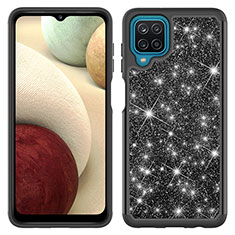 Silicone Matte Finish and Plastic Back Cover Case 360 Degrees Bling-Bling JX1 for Samsung Galaxy A12 Black