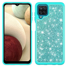 Silicone Matte Finish and Plastic Back Cover Case 360 Degrees Bling-Bling JX1 for Samsung Galaxy A12 Cyan