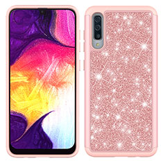 Silicone Matte Finish and Plastic Back Cover Case 360 Degrees Bling-Bling JX1 for Samsung Galaxy A50 Rose Gold