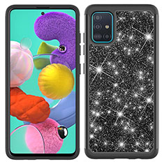 Silicone Matte Finish and Plastic Back Cover Case 360 Degrees Bling-Bling JX1 for Samsung Galaxy A51 4G Black