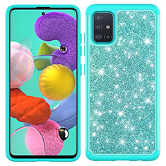 Silicone Matte Finish and Plastic Back Cover Case 360 Degrees Bling-Bling JX1 for Samsung Galaxy A51 4G Cyan