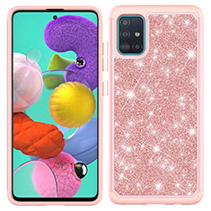 Silicone Matte Finish and Plastic Back Cover Case 360 Degrees Bling-Bling JX1 for Samsung Galaxy A51 5G Rose Gold