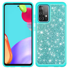 Silicone Matte Finish and Plastic Back Cover Case 360 Degrees Bling-Bling JX1 for Samsung Galaxy A52 5G Cyan