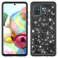 Silicone Matte Finish and Plastic Back Cover Case 360 Degrees Bling-Bling JX1 for Samsung Galaxy A71 4G A715 Black