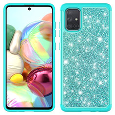Silicone Matte Finish and Plastic Back Cover Case 360 Degrees Bling-Bling JX1 for Samsung Galaxy A71 4G A715 Cyan