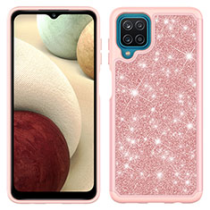 Silicone Matte Finish and Plastic Back Cover Case 360 Degrees Bling-Bling JX1 for Samsung Galaxy M12 Rose Gold