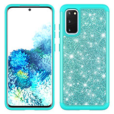 Silicone Matte Finish and Plastic Back Cover Case 360 Degrees Bling-Bling JX1 for Samsung Galaxy S20 5G Cyan