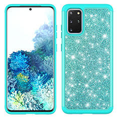 Silicone Matte Finish and Plastic Back Cover Case 360 Degrees Bling-Bling JX1 for Samsung Galaxy S20 Plus Cyan