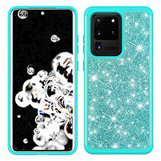 Silicone Matte Finish and Plastic Back Cover Case 360 Degrees Bling-Bling JX1 for Samsung Galaxy S20 Ultra 5G Cyan